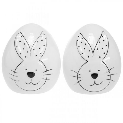 Floristik24 Uovo decorativo in ceramica con coniglio, decorazione pasquale moderna, uovo di Pasqua con motivo coniglio Ø11cm H12,5cm set di 4
