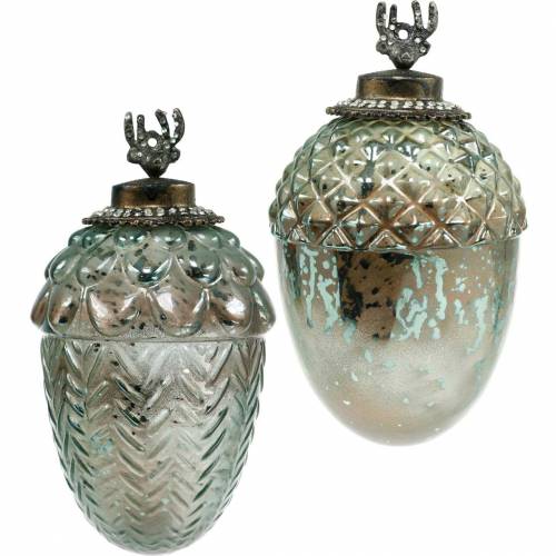 Floristik24 Vetro decorativo ghianda verde 20 cm 2 pezzi decorazioni per l&#39;albero di Natale