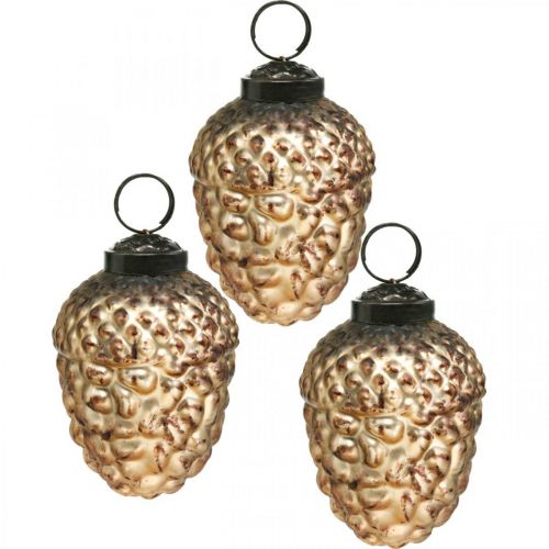 Floristik24 Coni decorativi vintage dorati in vetro ghianda Decorazioni per l'albero di Natale 5,5 × 8 cm 12 pezzi