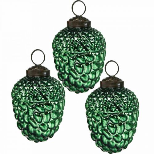 Floristik24 Ghianda vetro verde autunno decorazione coni decorazioni albero di Natale 5,5 × 8 cm 12 pezzi