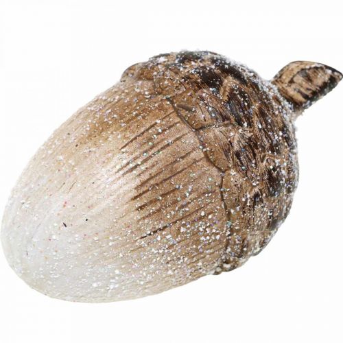 Floristik24 Ghiande decorative ricoperte di neve, addobbi in ceramica, Avvento, addobbi autunnali invernali L9,5 4pz