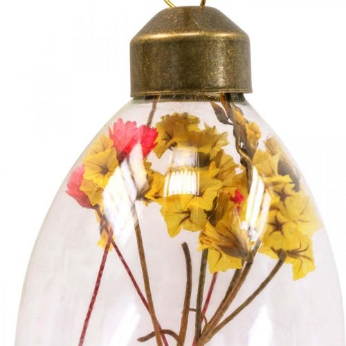 Floristik24 Uova da appendere, fiori secchi, uova di Pasqua, decorazioni in vetro per la primavera H6.5cm, set da 6