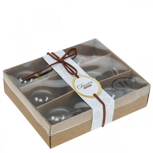 Floristik24 Uova da appendere, fiori secchi, uova di Pasqua, decorazioni in vetro per la primavera H6.5cm, set da 6