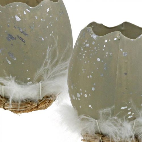 Prodotto Uovo per decorare, Pasqua, metà uovo decorativo, decorazione primaverile Ø8cm H10cm grigio, argento 4pz