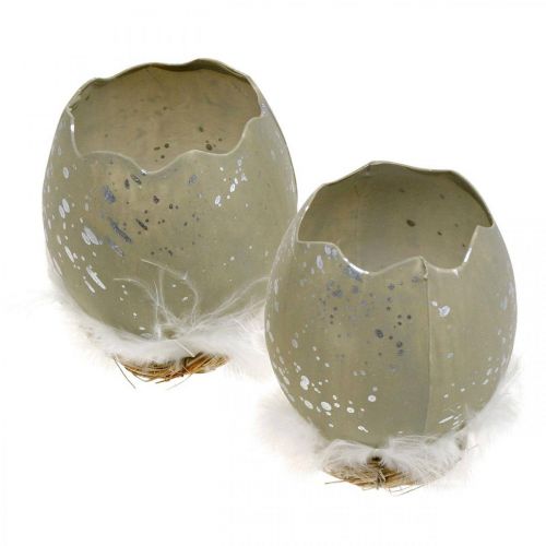 Prodotto Uovo per decorare, Pasqua, metà uovo decorativo, decorazione primaverile Ø8cm H10cm grigio, argento 4pz