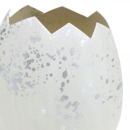 Floristik24 Uovo decorativo, metà uovo per decorare, decorazione pasquale Ø10,5 cm H14,5 cm bianco, argento 3 pezzi