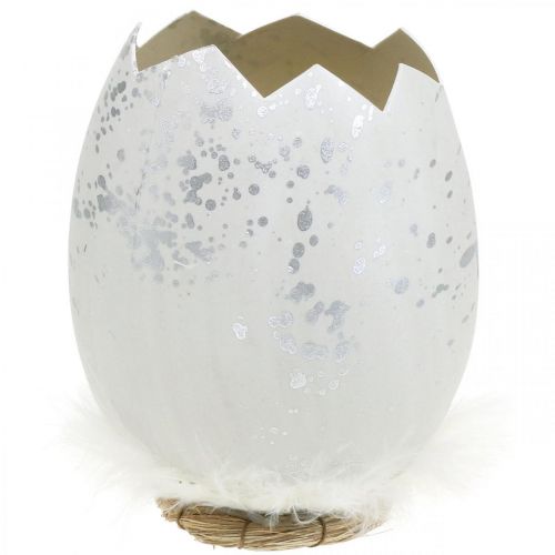 Floristik24 Uovo decorativo, metà uovo per decorare, decorazione pasquale Ø10,5 cm H14,5 cm bianco, argento 3 pezzi