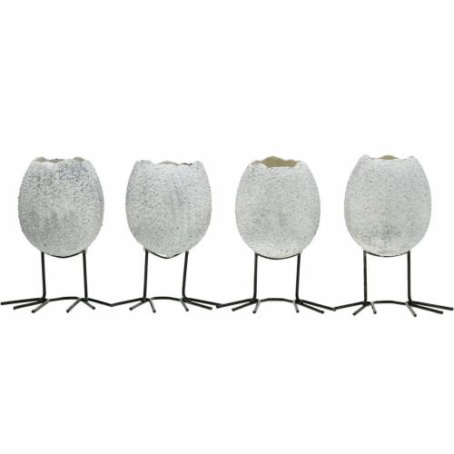 Floristik24 Guscio d&#39;uovo per piantare, decorazione pasquale, fioriera, bianco d&#39;uovo decorativo argento 4 pezzi