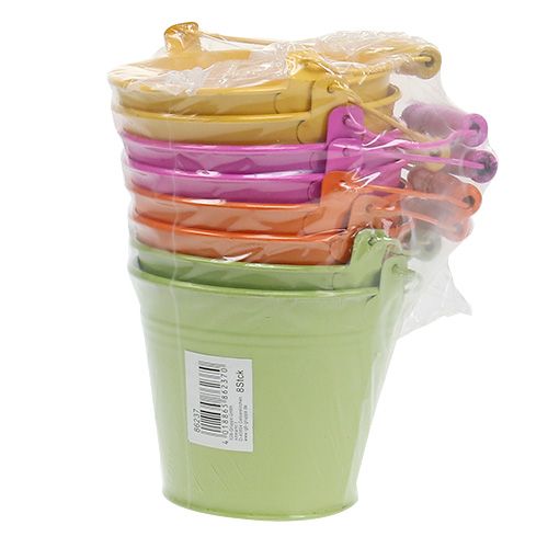 Floristik24 Secchio con manico colorato Ø12cm H10cm 8 pz