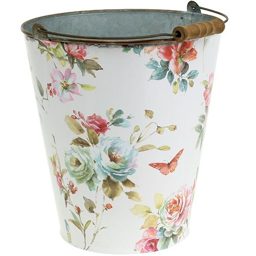 Floristik24 Secchiello bianco con motivo floreale Ø20,5cm H22,5cm