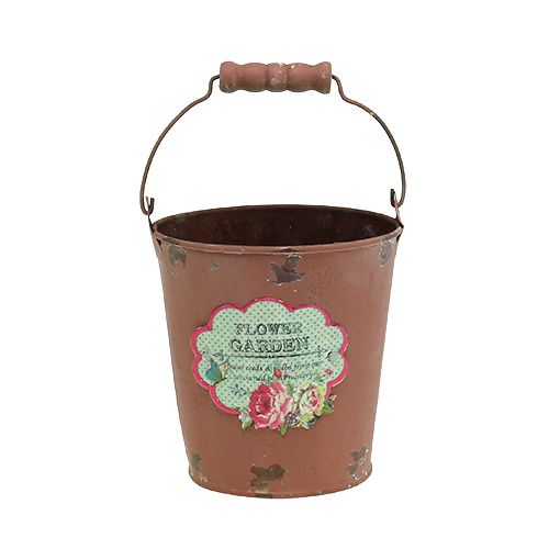 Floristik24 Secchio con motivo Finitura invecchiata Marrone Ø11cm H12cm