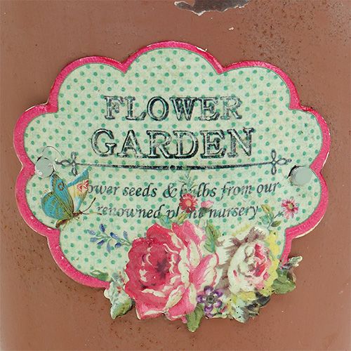 Floristik24 Secchio con motivo Finitura invecchiata Marrone Ø11cm H12cm