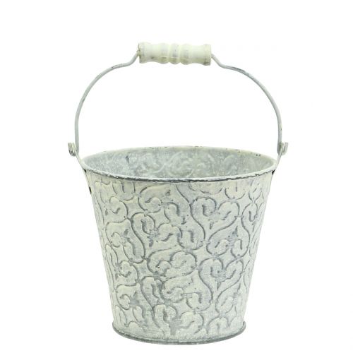 Zinkeimer con decoro lavato in crema Ø11cm H10,5cm | Floristik24.it