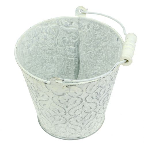 Zinkeimer con decoro lavato in crema Ø11cm H10,5cm | Floristik24.it