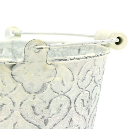 Floristik24 Secchio in zinco con decoro crème lavato Ø13,5cm H12cm