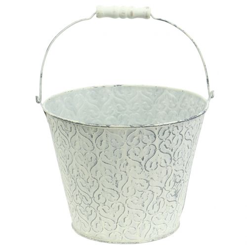 Floristik24 Secchio in zinco con decoro crema lavato Ø22cm H17cm