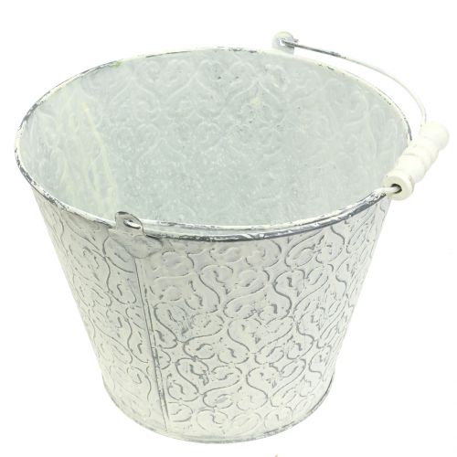 Floristik24 Secchio in zinco con decoro crema lavato Ø22cm H17cm