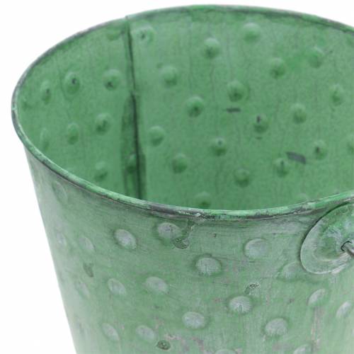 Floristik24 Fioriera decorativa a secchiello con pois in metallo lavato verde Ø13cm H12,5cm