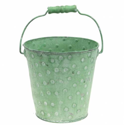 Floristik24 Fioriera decorativa a secchiello con pois in metallo lavato verde Ø13cm H12,5cm