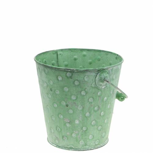 Floristik24 Fioriera decorativa a secchiello con pois in metallo lavato verde Ø13cm H12,5cm