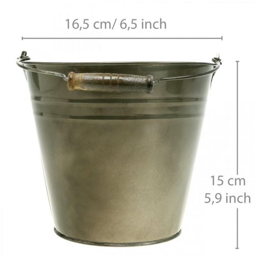 Floristik24 Secchio decorativo con manico, decorazione da giardino, vaso per piante, contenitore in metallo Ø16,5 cm H15 cm