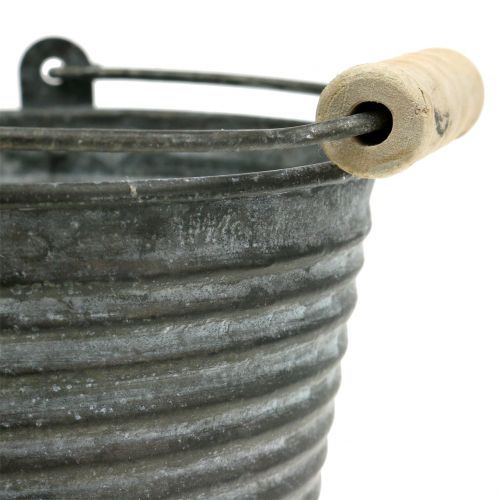 Matches21 Secchio In Zinco Con Manico In Legno – Vaso Per Piante Ø15-19,5 X 19 Cm – Stile Vintage Per Fiori E Verdi