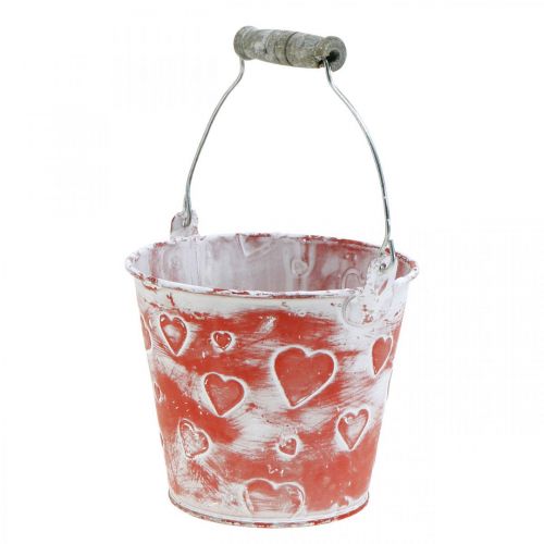 Secchio decorativo decoro cuore, vaso in metallo, San Valentino, manico secchio Ø12cm