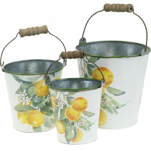 Prodotto Secchiello decorativo limoni vaso mediterraneo Ø13,5/11/9cm H14/11,5/cm set di 3