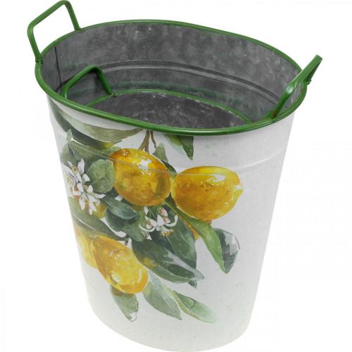 Floristik24 Vaso mediterraneo in latta, fioriera con motivo limone bianco, verde, giallo H43,5/34 cm L36,5/27,5 cm set di 2