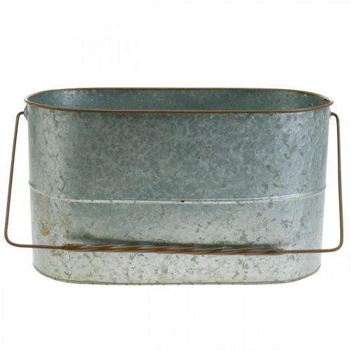 Prodotto Ciotola per piante con manico, vaso di metallo, fioriera argento, marrone H22/20cm L42/40cm set di 2