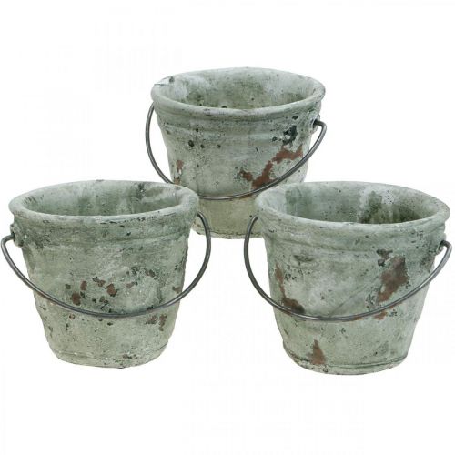 Floristik24 Secchio per piantare, vaso in ceramica, decorazione del secchio, ottica antica Ø11,5 cm H10,5 cm 3 pezzi