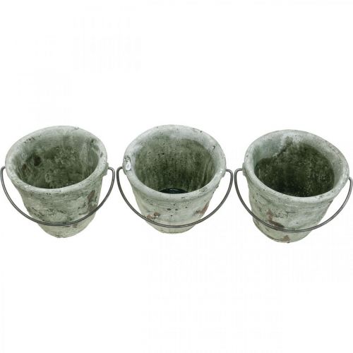 Floristik24 Secchio per piantare, vaso in ceramica, decorazione del secchio, ottica antica Ø11,5 cm H10,5 cm 3 pezzi