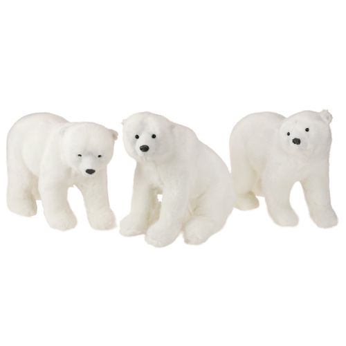 Figure decorative di orso polare in piedi e seduto bianco 16/20 cm 3 pezzi