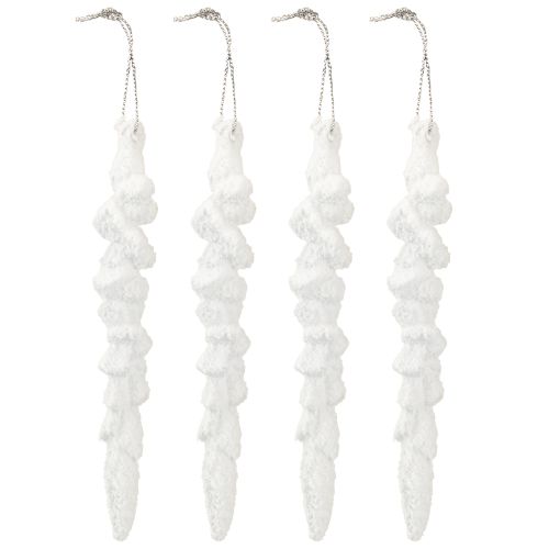 Prodotto Decorazione a forma di ghiacciolo, decorazione per albero di Natale innevato, 14 cm, 4 pezzi