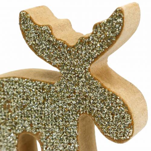 Floristik24 Decorazione a dispersione natalizia in legno di alce dorato, glitter 5×5,5 cm 12 pz