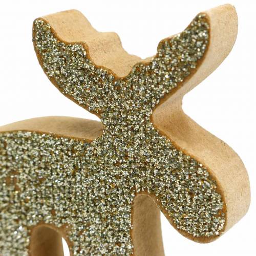 Prodotto Alce di Natale sparse in legno dorato, glitter 5 × 5,5 cm 12 pezzi