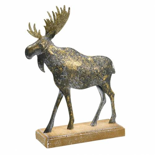 Floristik24 Figura natalizia alce in metallo dorato dall'aspetto antico 21 × 14,5 cm