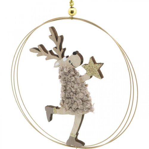 Renna da appendere, ciondolo di Natale, decorazione dell'Avvento in un anello Ø15cm, set di 3