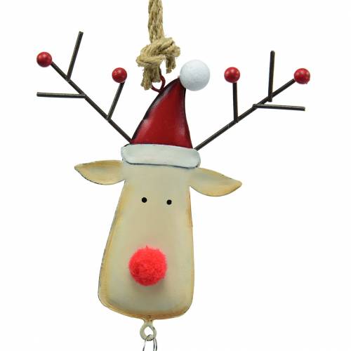 Prodotto Ciondolo natalizio testa di alce con campana 11,5 cm rosso, beige 3 pezzi