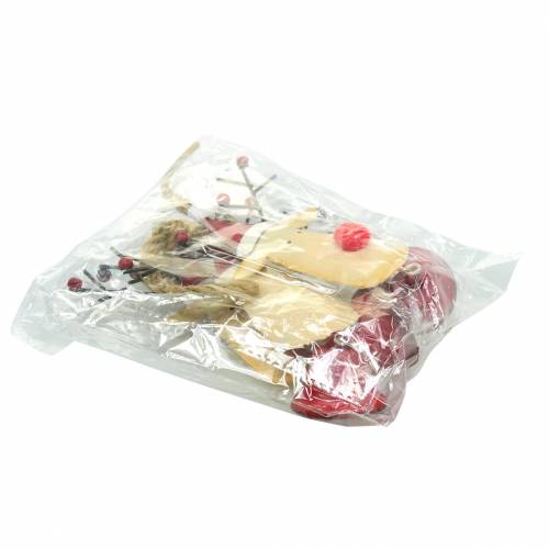 Floristik24 Ciondolo natalizio testa di alce con campana 11,5 cm rosso, beige 3 pezzi