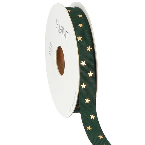 Floristik24 Elegante nastro decorativo in verde scuro con stelle dorate, larghezza 15 mm, lunghezza 20 m