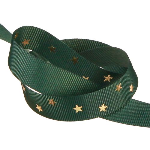 Floristik24 Elegante nastro decorativo in verde scuro con stelle dorate, larghezza 15 mm, lunghezza 20 m