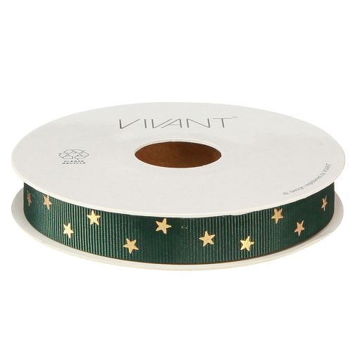 Floristik24 Elegante nastro decorativo in verde scuro con stelle dorate, larghezza 15 mm, lunghezza 20 m