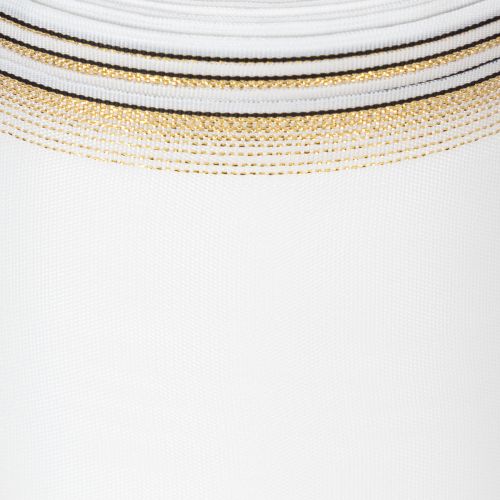 Elegante nastro per ghirlande Moiré, 125 mm, bianco con bordo dorato - Nastro decorativo di alta qualità per fiori e celebrazioni | Floristik24.it