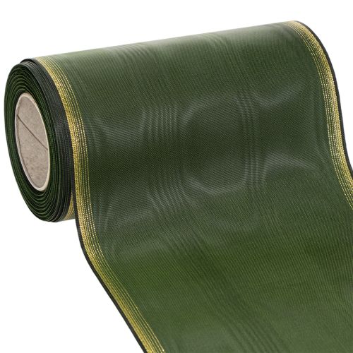 Floristik24 Elegante nastro a ghirlanda in moiré, 175 mm, verde scuro con bordo perlato e trama in taffetà per occasioni festive.