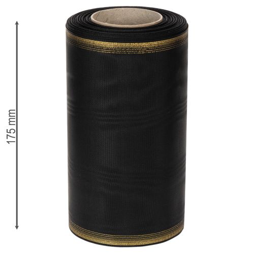 Elegante nastro a corona moiré, 175 mm nero con bordo perlato e trama in taffetà, nastro decorativo per fiori funebri, nastro a fiocco, 25 m | Floristik24.it