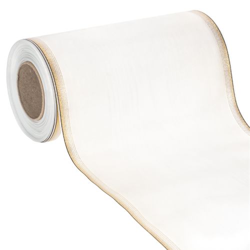 Elegante nastro a ghirlanda moiré, 200 mm bianco con bordo perlato oro e finitura speciale, 25 m - Perfetto per decorazioni e celebrazioni acquistare | Floristik24.it