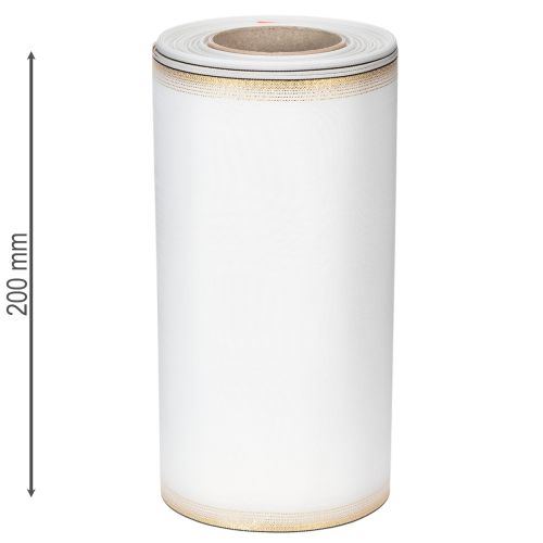 Elegante nastro a ghirlanda moiré, 200 mm bianco con bordo perlato oro e finitura speciale, 25 m - Perfetto per decorazioni e celebrazioni | Floristik24.it