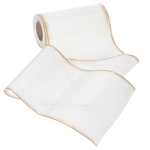 Elegante nastro a ghirlanda moiré, 200 mm bianco con bordo perlato oro e finitura speciale, 25 m - Perfetto per decorazioni e celebrazioni | Floristik24.it