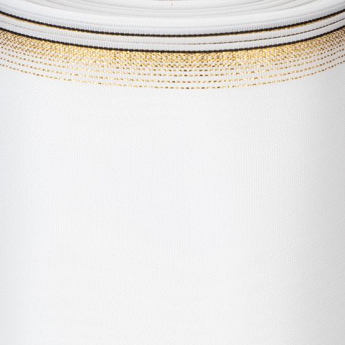 Elegante nastro a ghirlanda moiré, 200 mm bianco con bordo perlato oro e finitura speciale, 25 m - Perfetto per decorazioni e celebrazioni | Floristik24.it